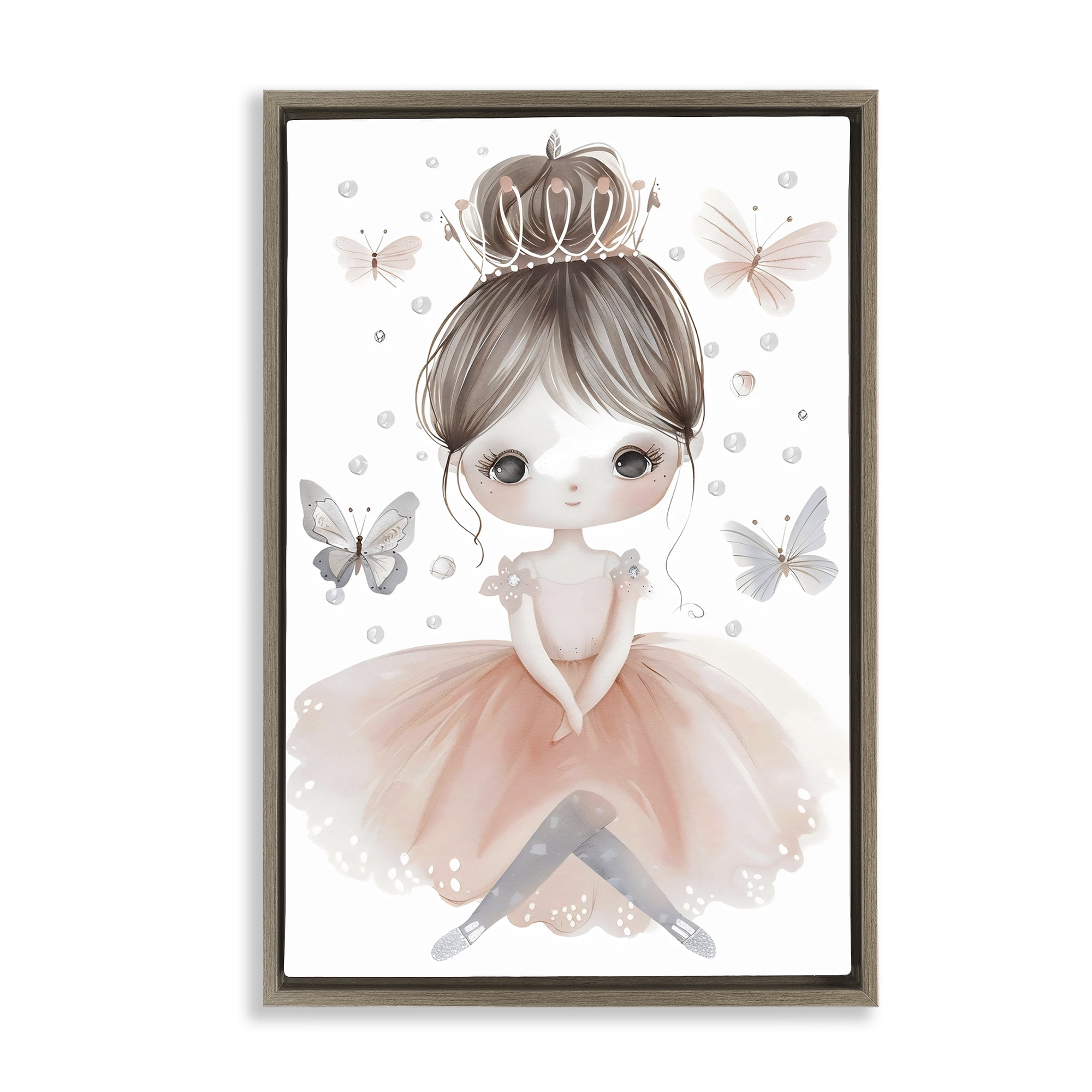 Stupell Industries Sweet Butterfly Fairytale Princess Brown Framed Floater Canvas Wall Art, design by Creative Studio