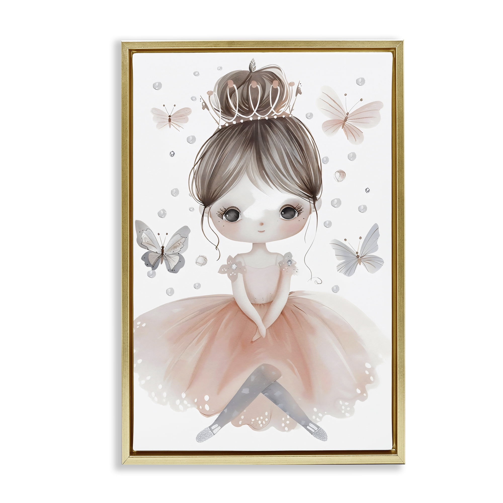Stupell Industries Sweet Butterfly Fairytale Princess Gold Framed Floater Canvas Wall Art, design by Creative Studio