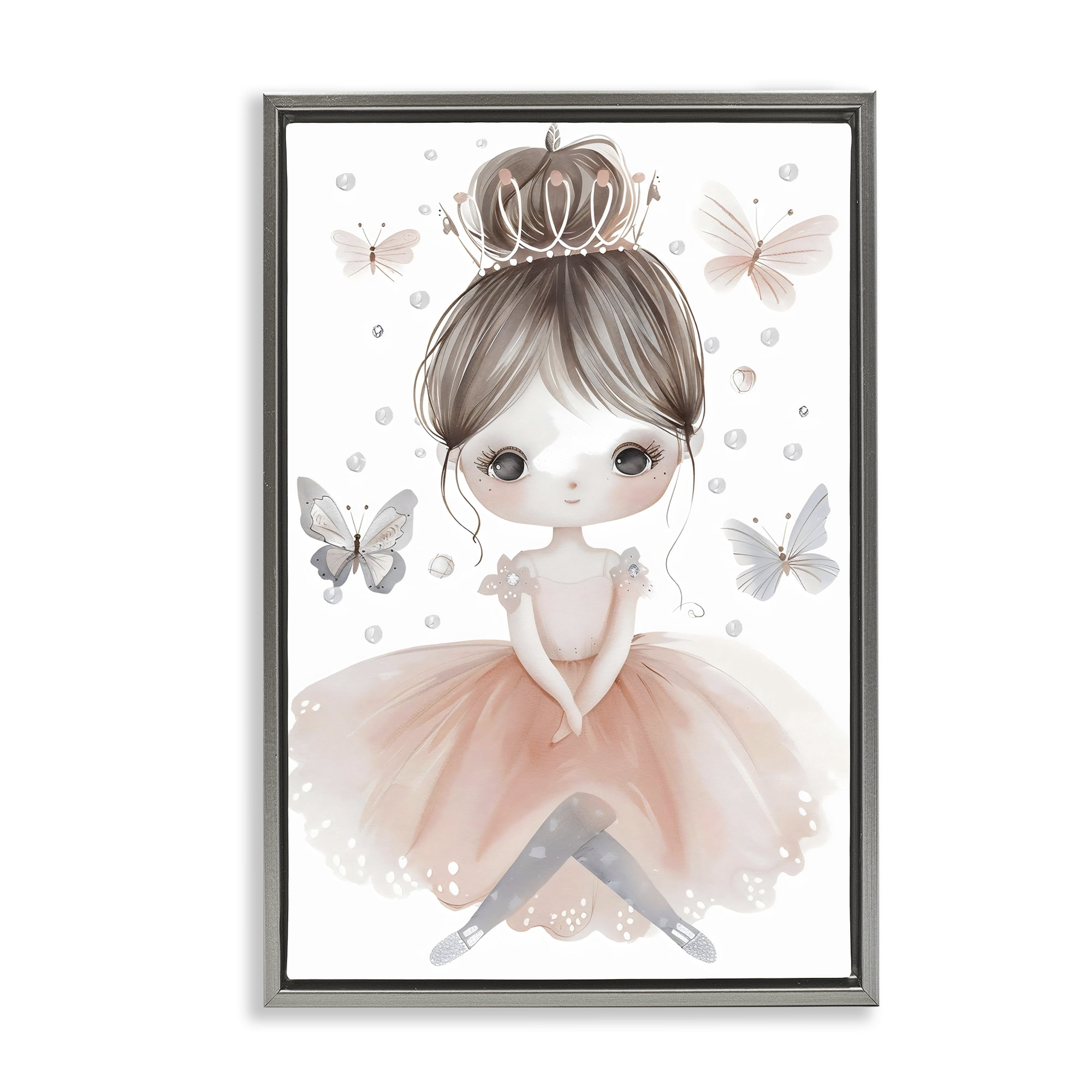 Stupell Industries Sweet Butterfly Fairytale Princess Gray Framed Floater Canvas Wall Art, design by Creative Studio
