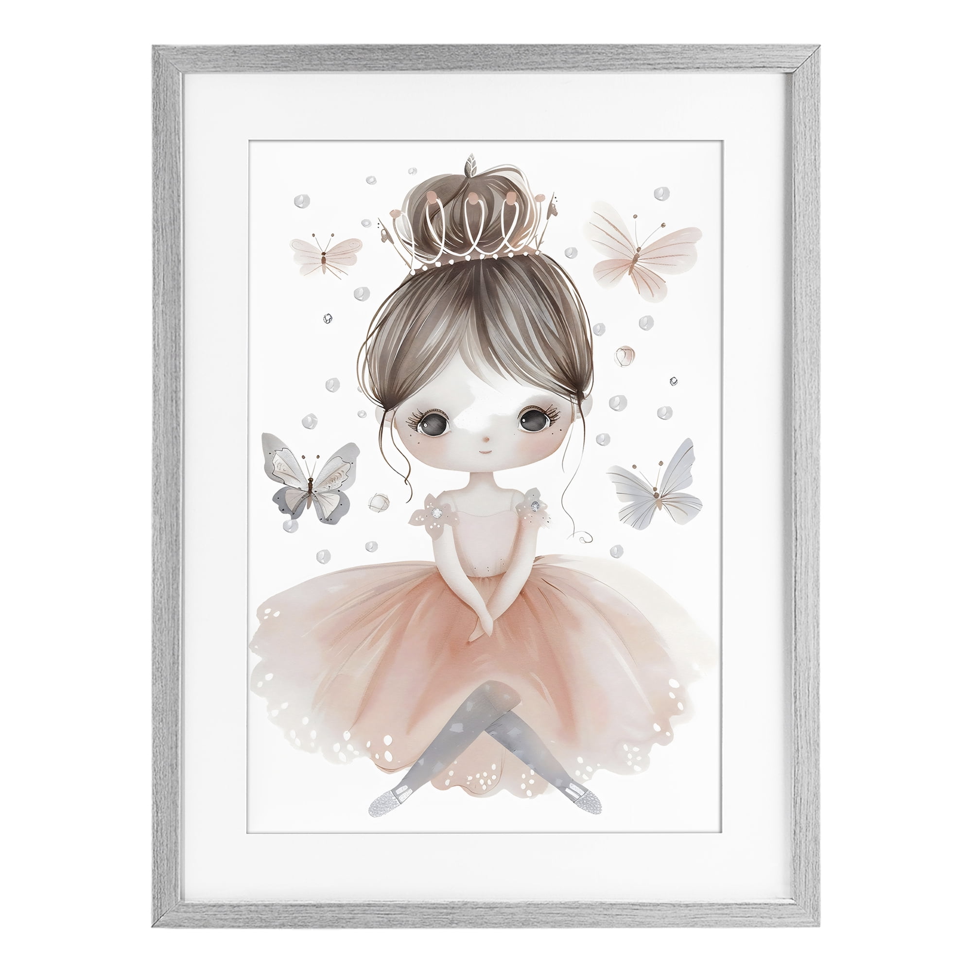 Stupell Industries Sweet Butterfly Fairytale Princess Gray Framed Print Under Glass, design by Creative Studio