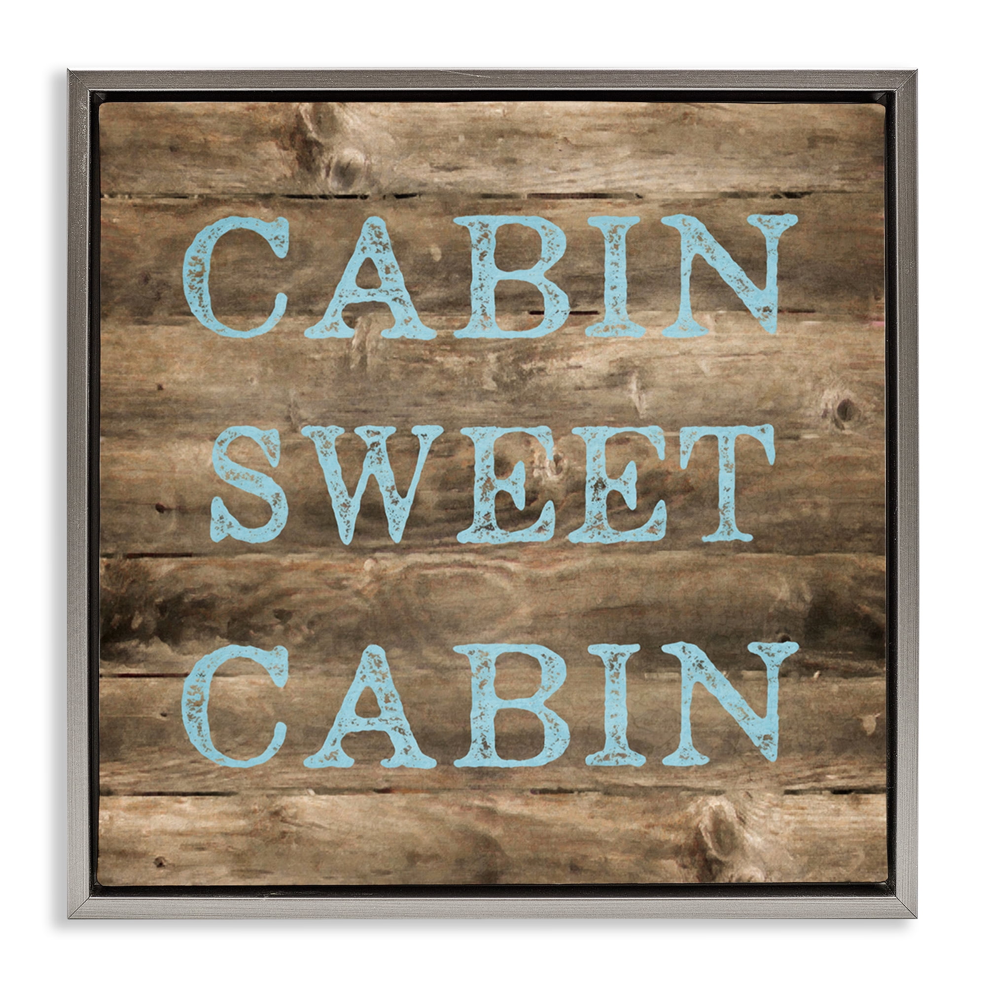 Stupell Industries Sweet Cabin Distressed Rustic Text & Numbers Painting Gray Floater Framed Canvas Art Print Wall Art, 18 x 18