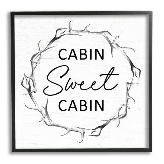Stupell Industries Sweet Cabin Phrase Wildlife Deer Antlers Border Graphic Art Black Framed Art Print Wall Art, Design by Lettered and Lined