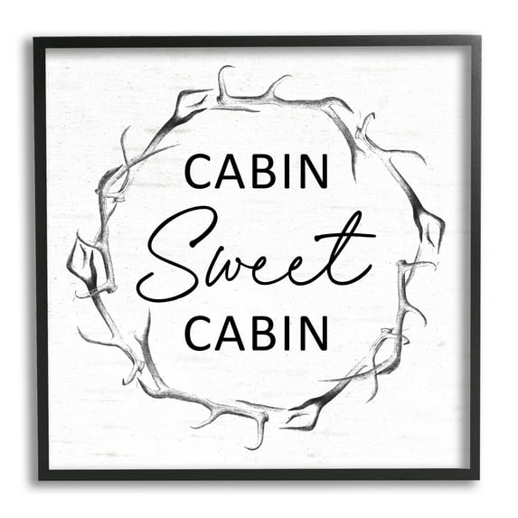 Stupell Industries Sweet Cabin Phrase Wildlife Deer Antlers Border Graphic Art Black Framed Art Print Wall Art, Design by Lettered and Lined