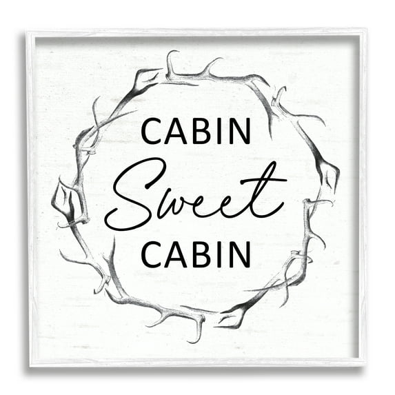 Stupell Industries Sweet Cabin Phrase Wildlife Deer Antlers Border Graphic Art White Framed Art Print Wall Art, Design by Lettered and Lined