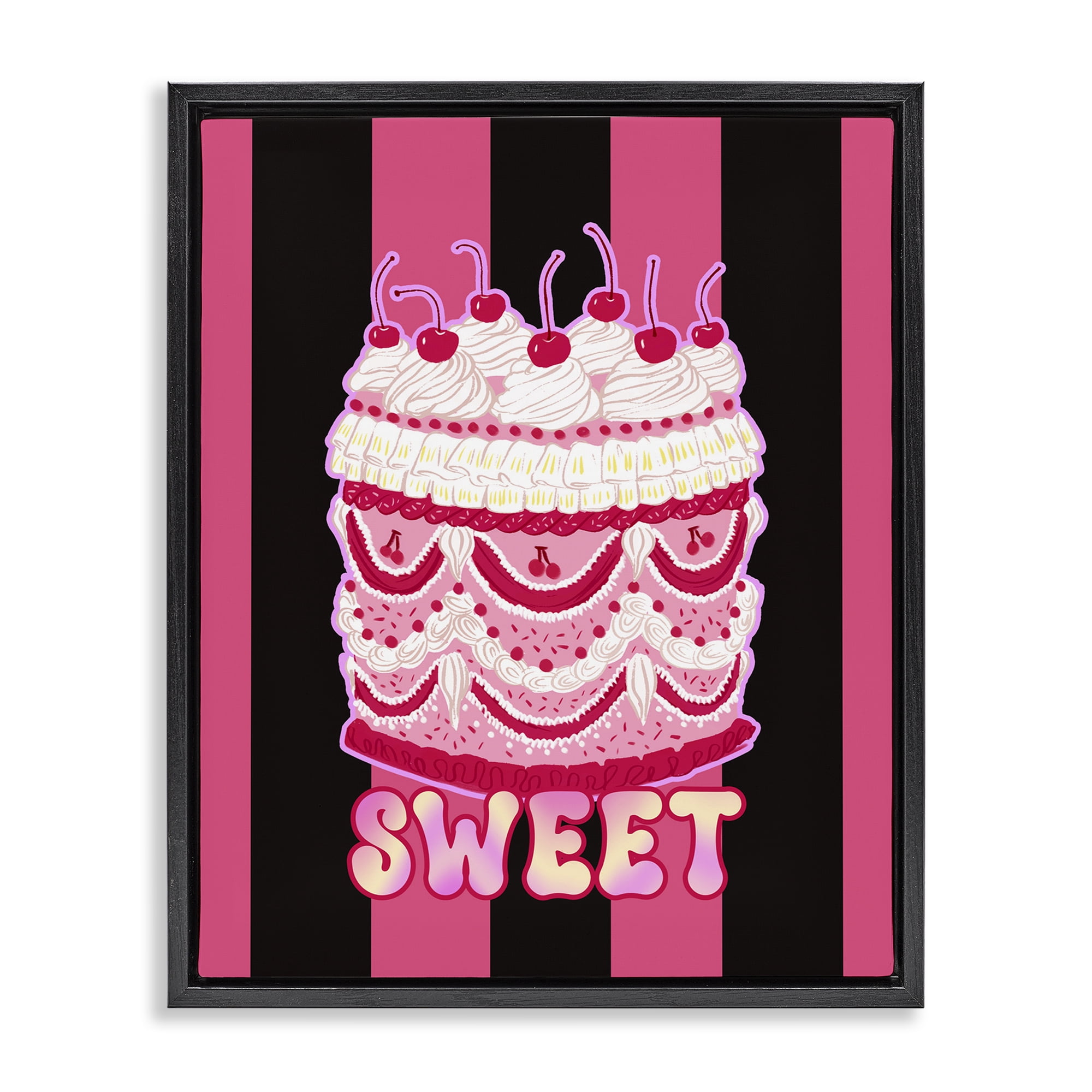 Stupell Industries Sweet Cake with Stripes Food & Beverage Painting Black Floater Framed Art Print Wall Art, 25 x 31