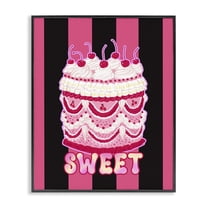 Stupell Industries Sweet Cake with Stripes Food & Beverage Painting Black Framed Art Print Wall Art, 11 x 14