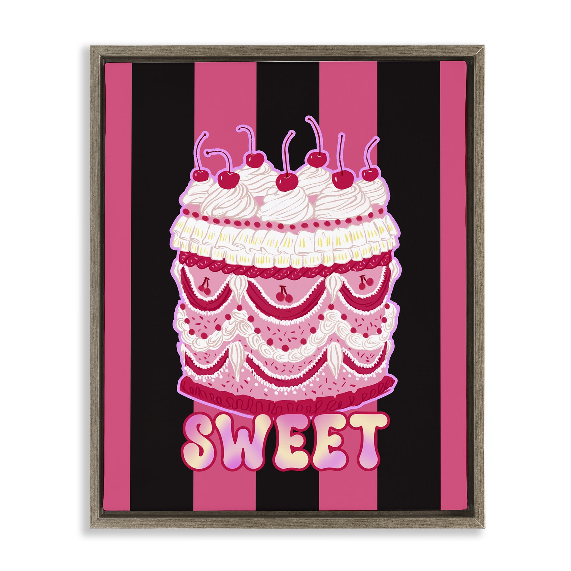 Stupell Industries Sweet Cake with Stripes Food & Beverage Painting Brown Floater Framed Art Print Wall Art, 17 x 21
