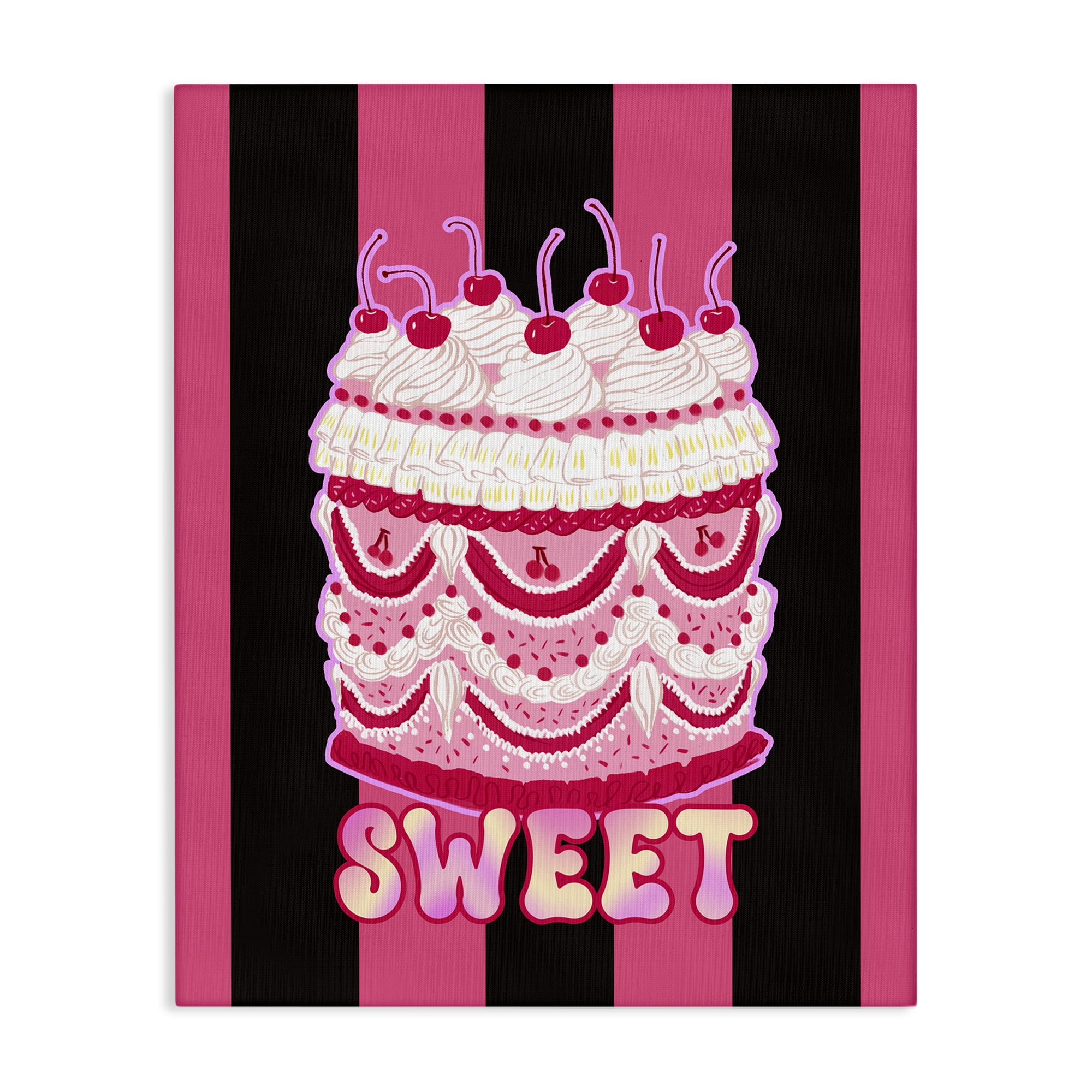 Stupell Industries Sweet Cake with Stripes Food & Beverage Painting Gallery Wrapped Canvas Art Print Wall Art, 24 x 30