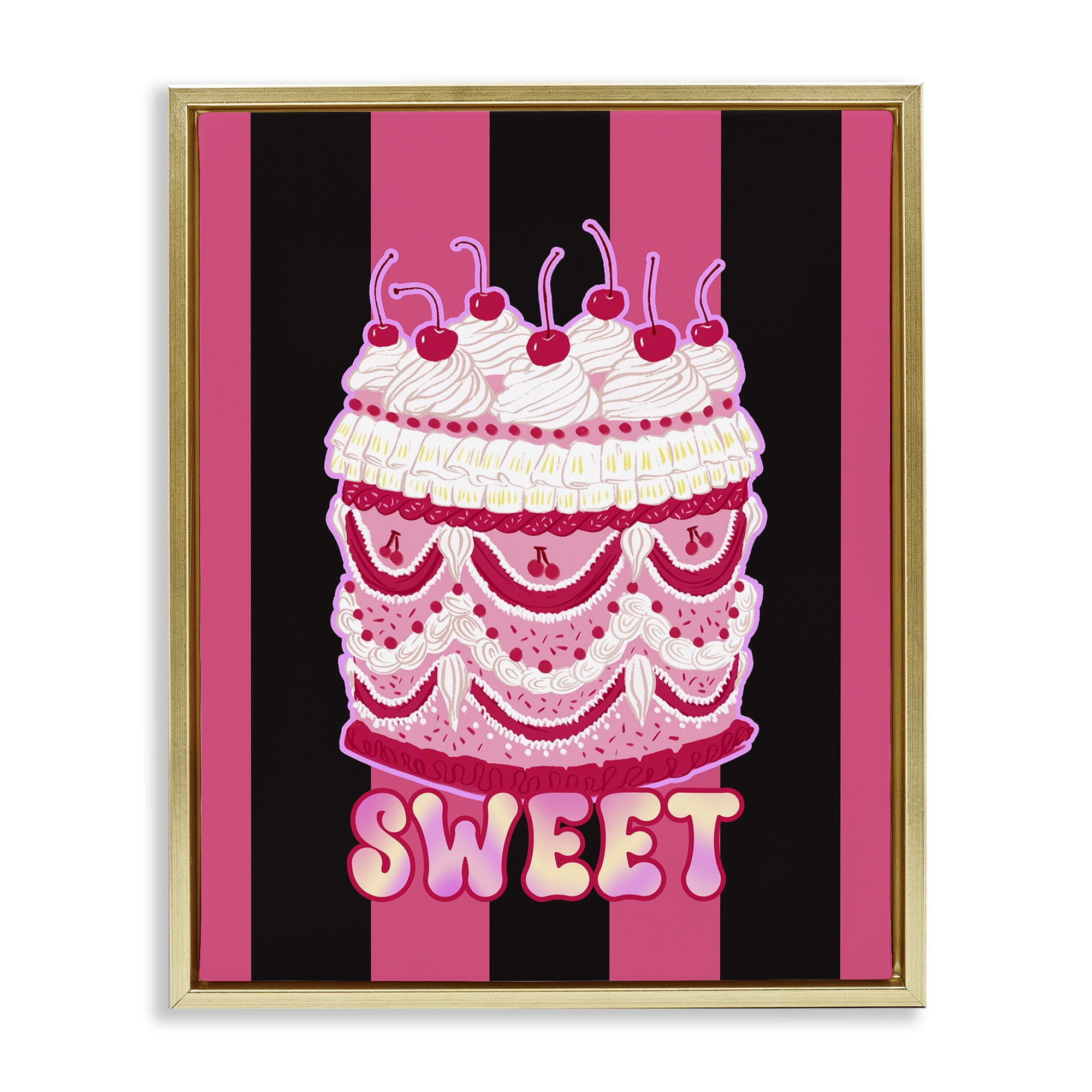 Stupell Industries Sweet Cake with Stripes Food & Beverage Painting Gold Floater Framed Art Print Wall Art, 17 x 21