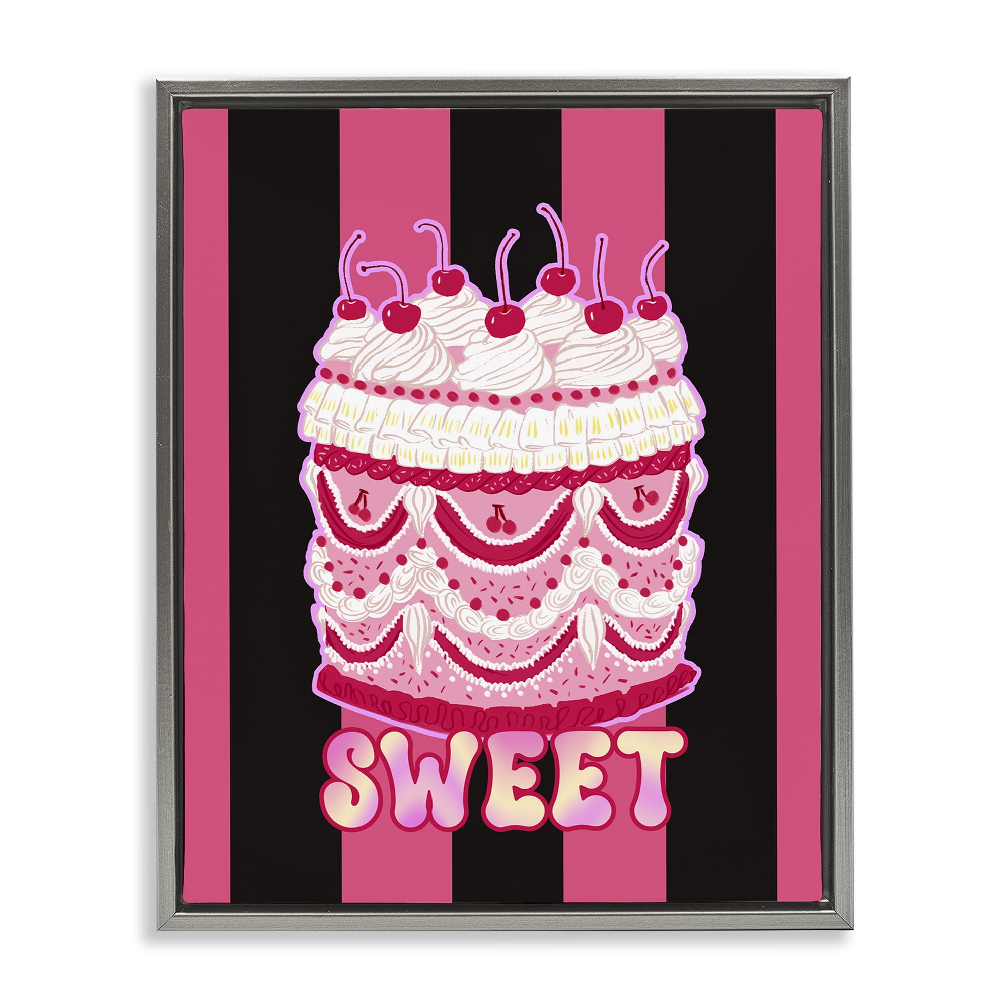Stupell Industries Sweet Cake with Stripes Food & Beverage Painting Gray Floater Framed Art Print Wall Art, 17 x 21