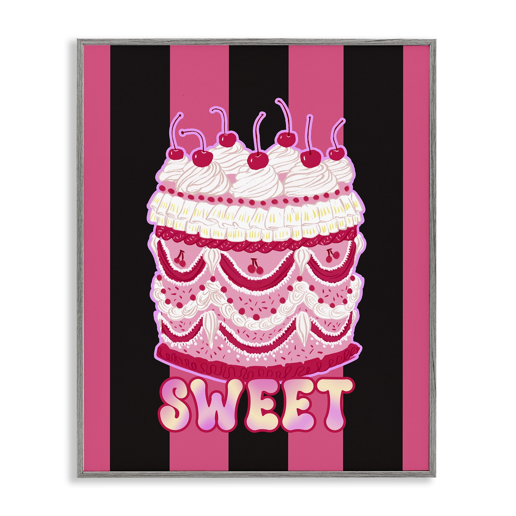 Stupell Industries Sweet Cake with Stripes Food & Beverage Painting Gray Framed Art Print Wall Art, 11 x 14