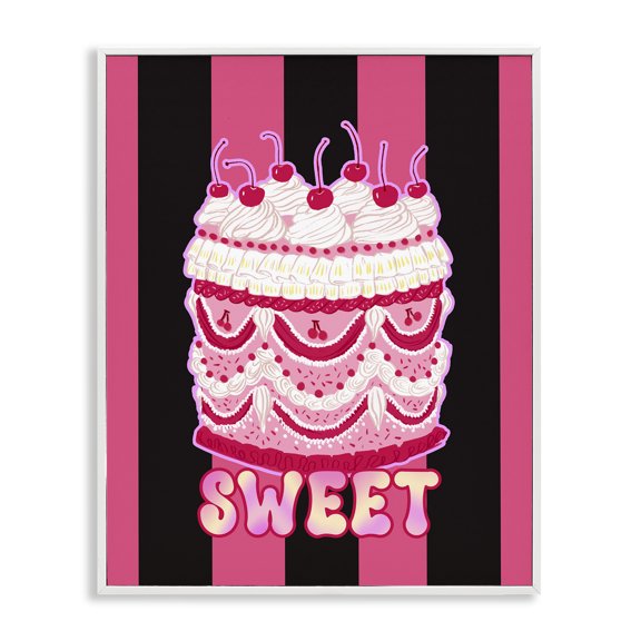 Stupell Industries Sweet Cake with Stripes Food & Beverage Painting White Framed Art Print Wall Art, 11 x 14