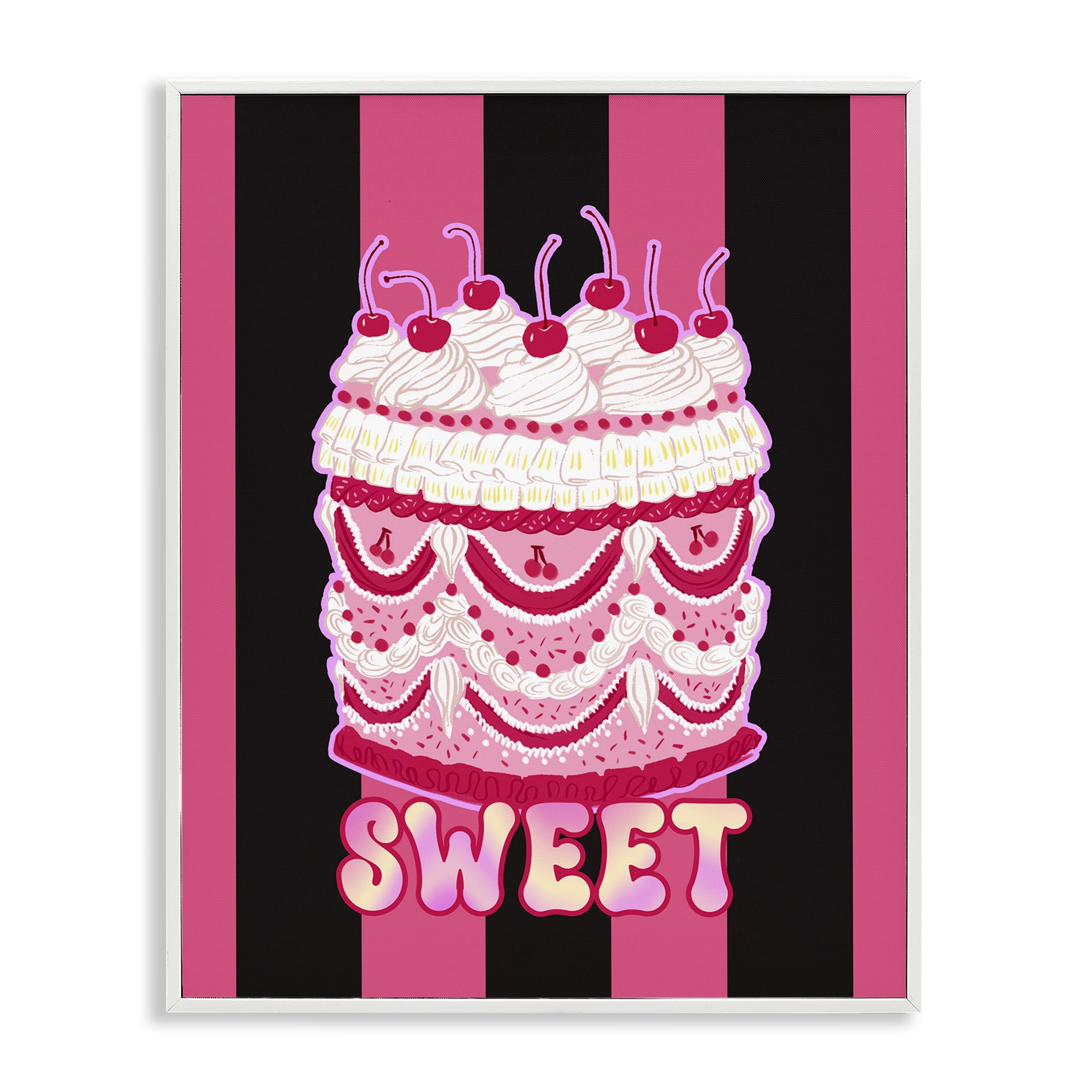 Stupell Industries Sweet Cake with Stripes Food & Beverage Painting White Framed Art Print Wall Art, 16 x 20