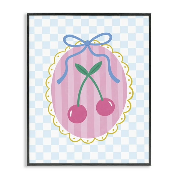 Stupell Industries Sweet Cherries on Checkered Food & Beverage Painting Black Framed Art Print Wall Art, 11 x 14