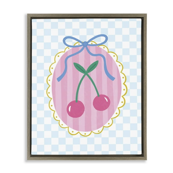 Stupell Industries Sweet Cherries on Checkered Food & Beverage Painting Brown Floater Framed Canvas Art Print Wall Art, 17 x 21