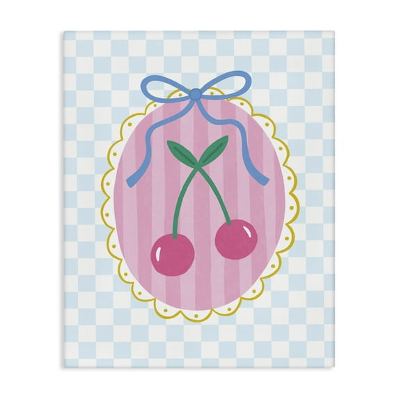 Stupell Industries Sweet Cherries on Checkered Food & Beverage Painting Wrapped Canvas Art Print Wall Art, 36 x 48