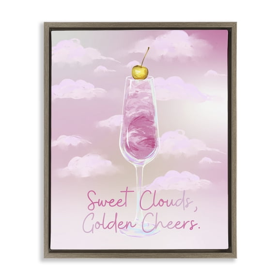 Stupell Industries Sweet Clouds Golden Cheers Quotes and Sayings Painting Brown Floater Framed Canvas Art Print Wall Art, 25 x 31