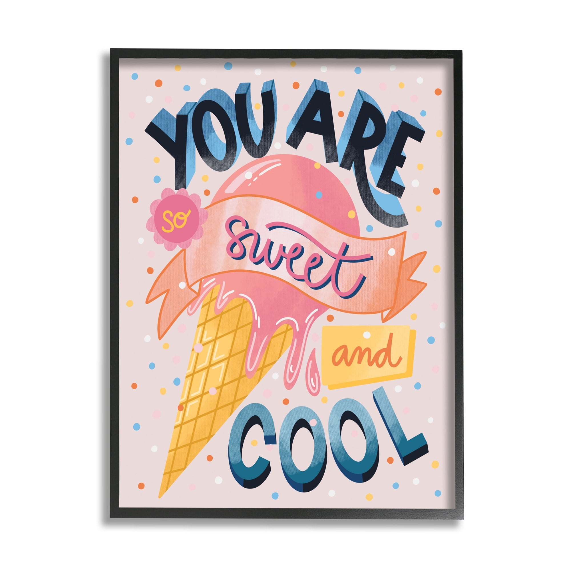 Stupell Industries Sweet & Cool Retro Patterned Polka Dot Ice Cream Graphic Art Black Framed Art Print Wall Art, Design by Dominika Godette