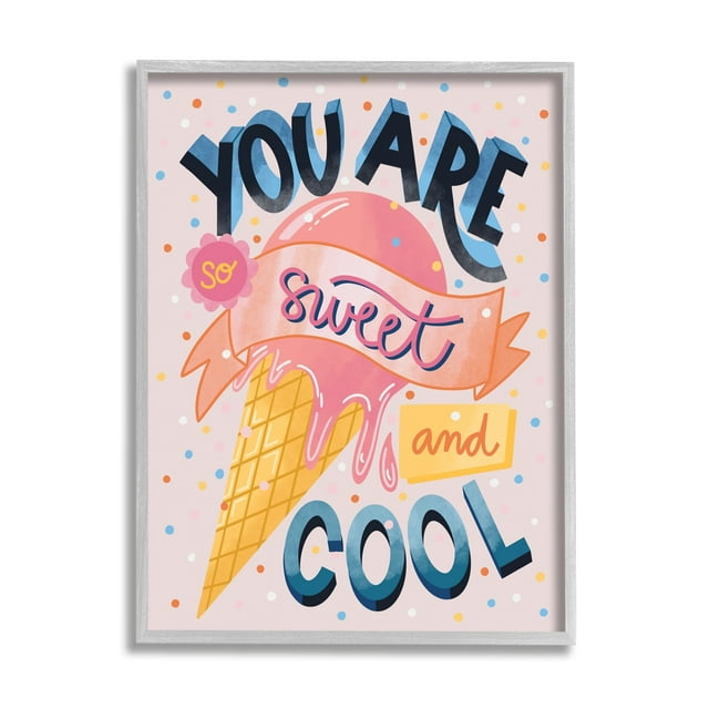 Stupell Industries Sweet & Cool Retro Patterned Polka Dot Ice Cream Graphic Art Gray Framed Art Print Wall Art, Design by Dominika Godette