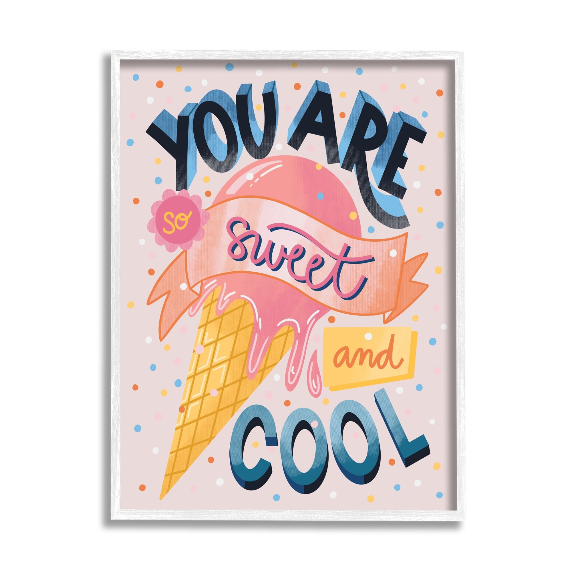 Stupell Industries Sweet & Cool Retro Patterned Polka Dot Ice Cream Graphic Art White Framed Art Print Wall Art, Design by Dominika Godette