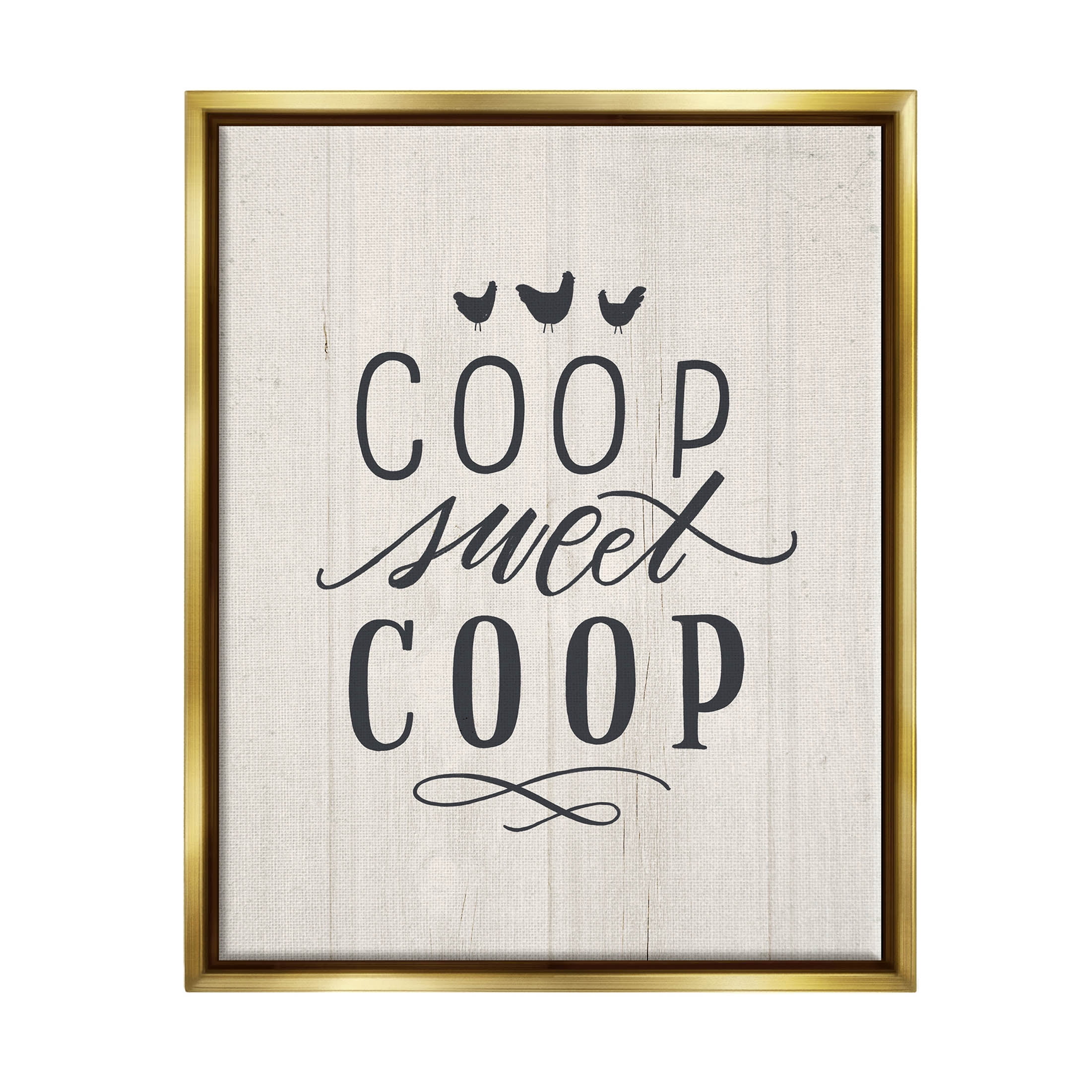 Stupell Industries Sweet Coop Farm Chicken Sign Graphic Art Metallic Gold Floating Framed Canvas Print Wall Art, Design by Loni Harris