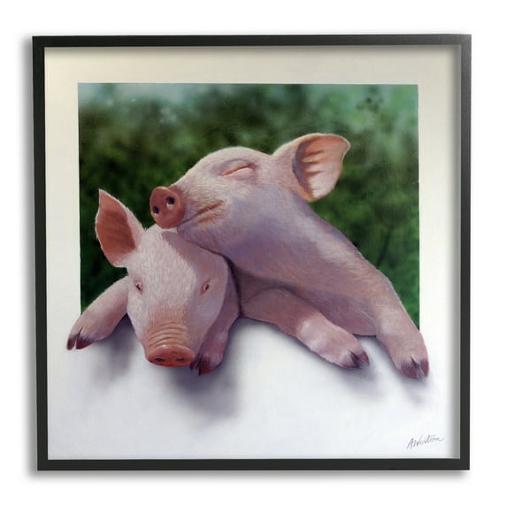 Stupell Industries Sweet Cuddling Pigs Sentimental Farm Animal Portrait Painting Black Framed Art Print Wall Art, Design by Alan Weston