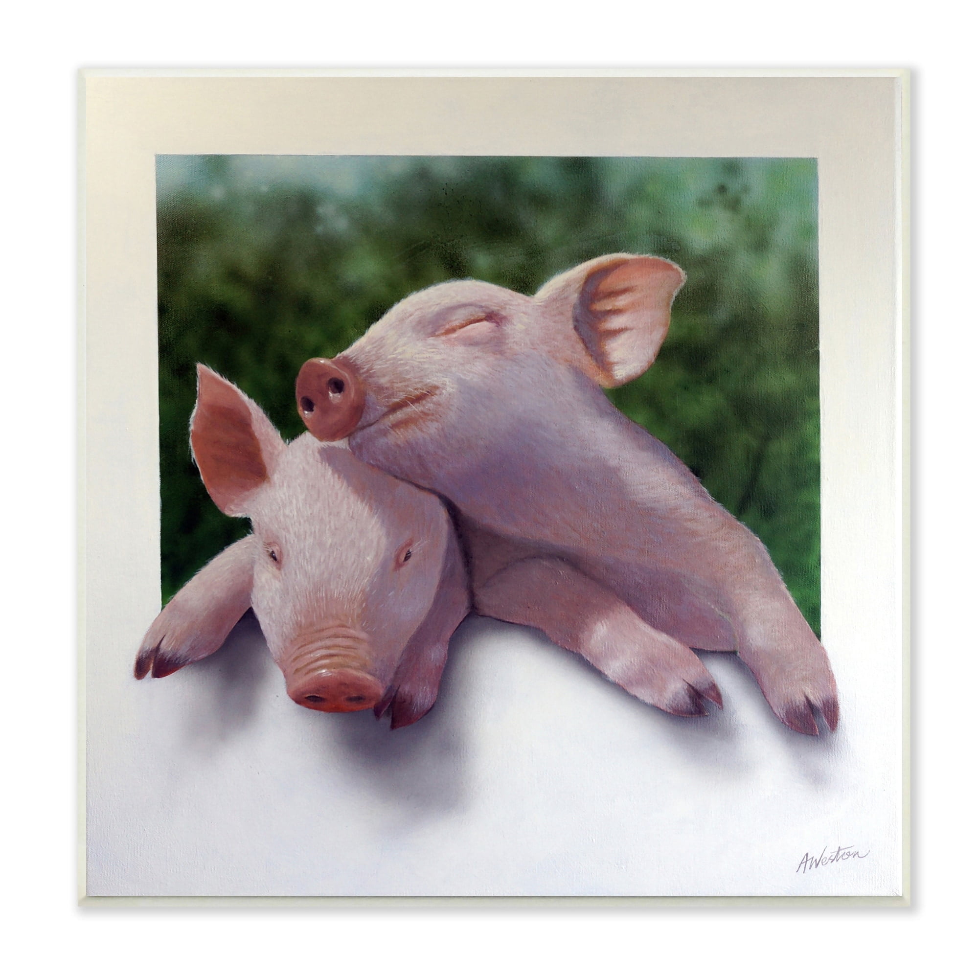 Stupell Industries Sweet Cuddling Pigs Sentimental Farm Animal Portrait Painting Unframed Art Print Wall Art, Design by Alan Weston