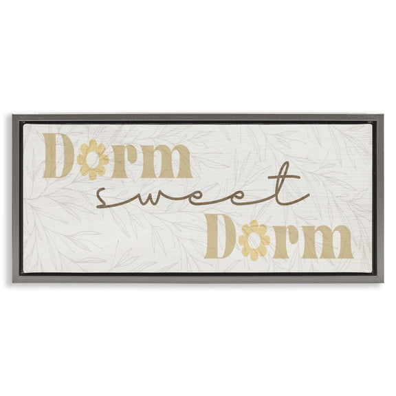 Stupell Industries Sweet Dorm with Retro Florals Gray Framed Floater Canvas Wall Art design by Lil' Rue, 11 x 25