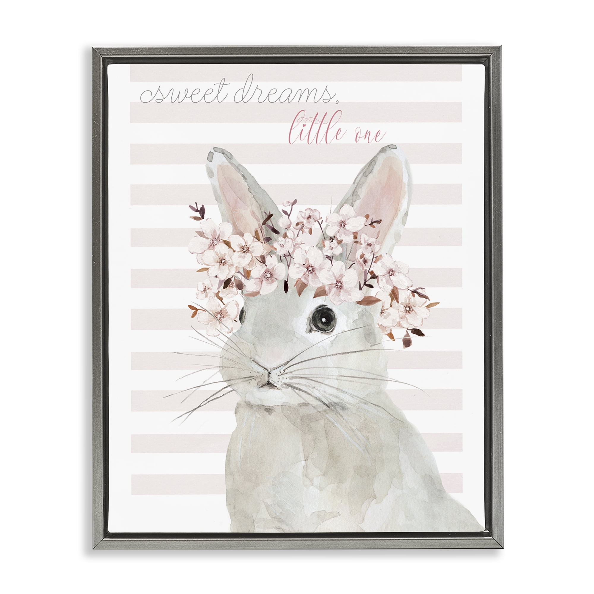 Stupell Industries Sweet Dreams Bunny Animals Painting Gray Floater Framed Canvas Art Print Wall Art, 17 x 21