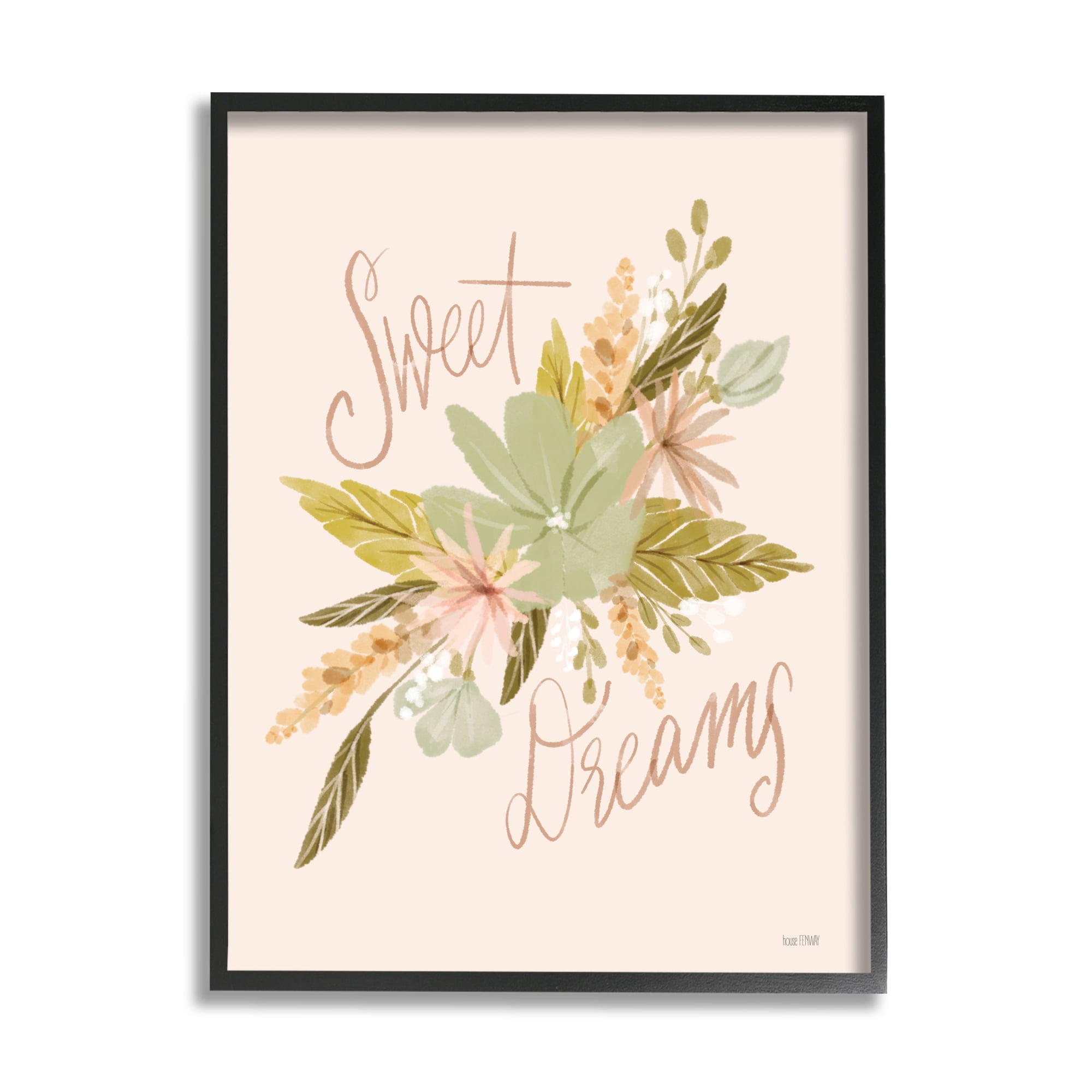 Stupell Industries Sweet Dreams Floral Phrase Botanical & Floral Painting Black Framed Art Print Wall Art, 16 x 20