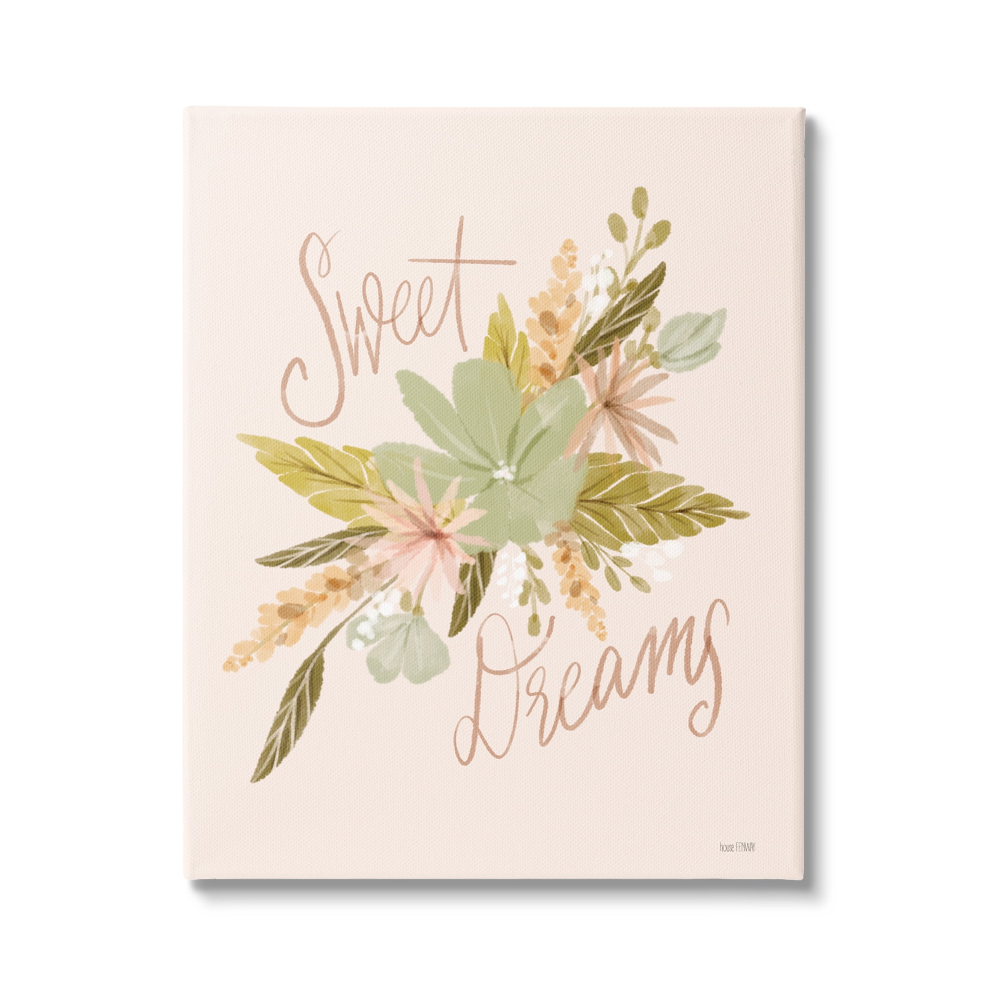 Stupell Industries Sweet Dreams Floral Phrase Botanical & Floral Painting Gallery Wrapped Canvas Print Wall Art, 36 x 48