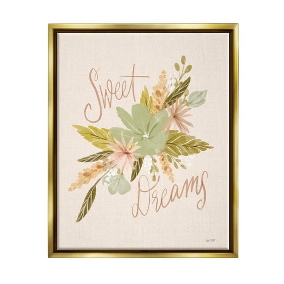 Stupell Industries Sweet Dreams Floral Phrase Botanical & Floral Painting Gold Floater Framed Art Print Wall Art, 25 x 31