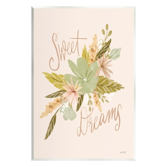 Stupell Industries Sweet Dreams Floral Phrase Botanical & Floral Painting Unframed Art Print Wall Art, 13 x 19