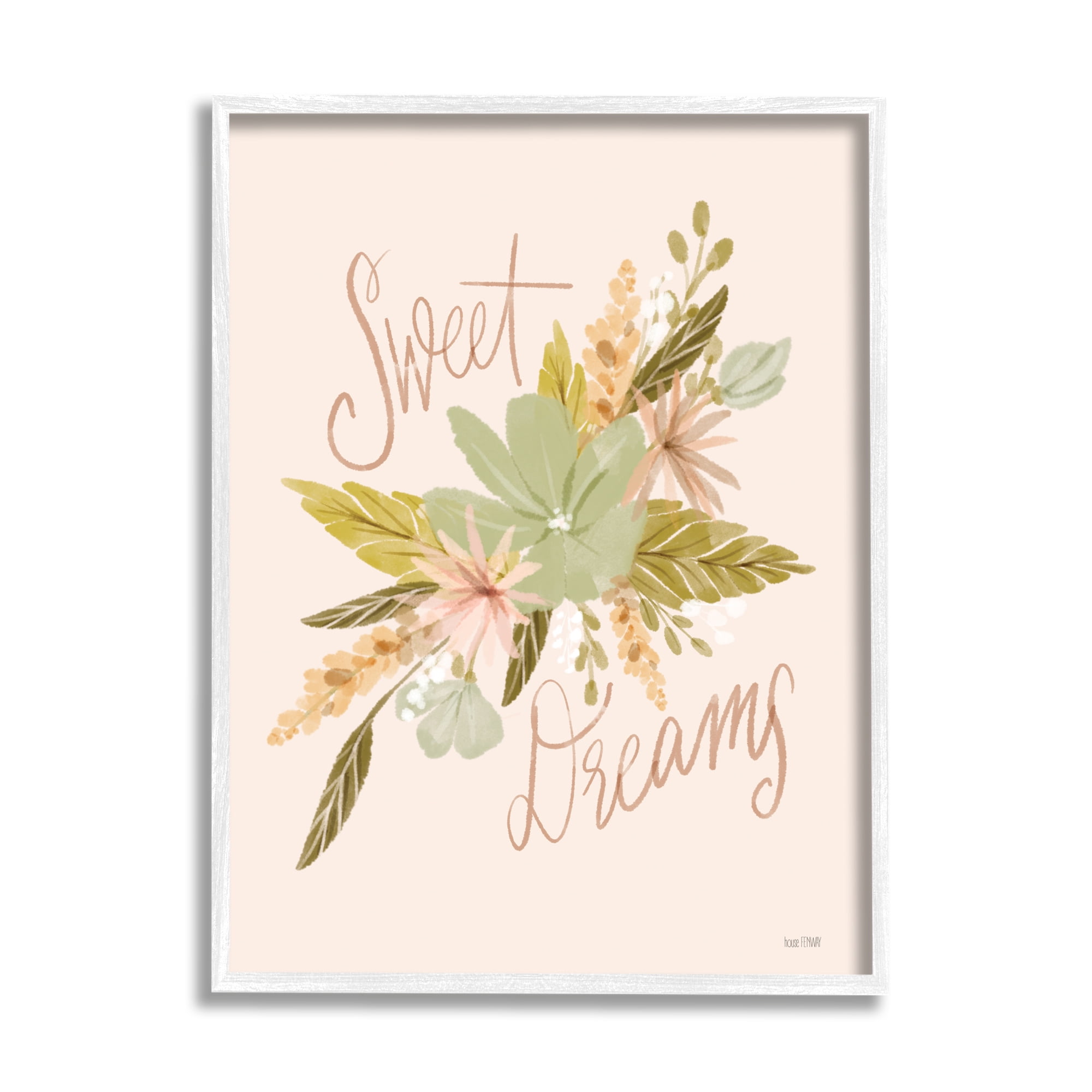 Stupell Industries Sweet Dreams Floral Phrase Botanical & Floral Painting White Framed Art Print Wall Art, 24 x 30