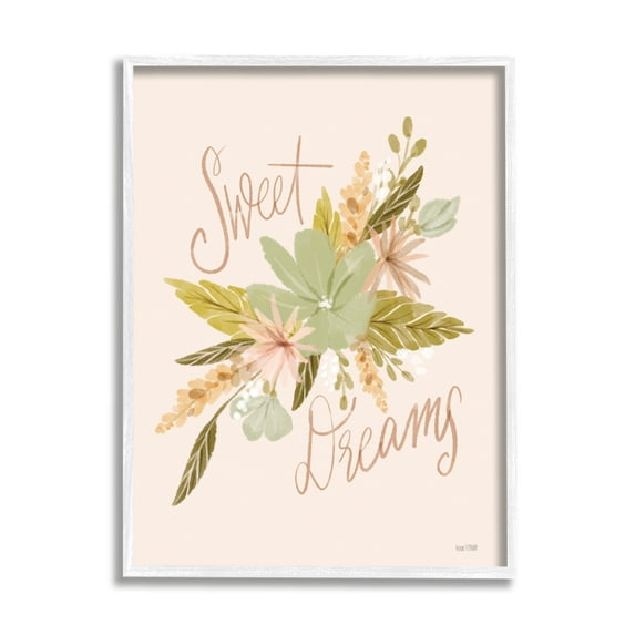 Stupell Industries Sweet Dreams Floral Phrase Botanical & Floral Painting White Framed Art Print Wall Art, 24 x 30