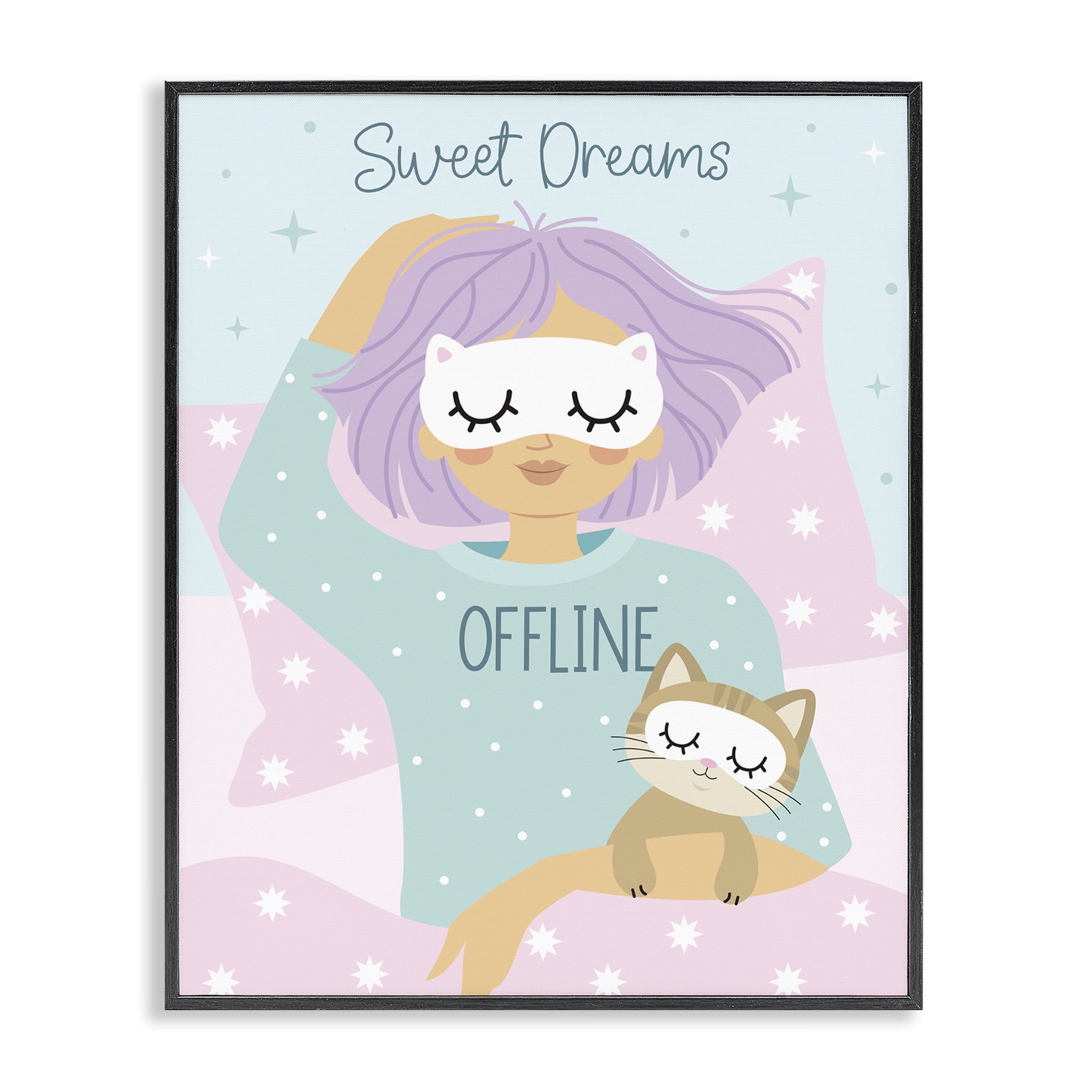 Stupell Industries Sweet Dreams Girl & Cat People Painting Black Framed Art Print Wall Art, 24 x 30