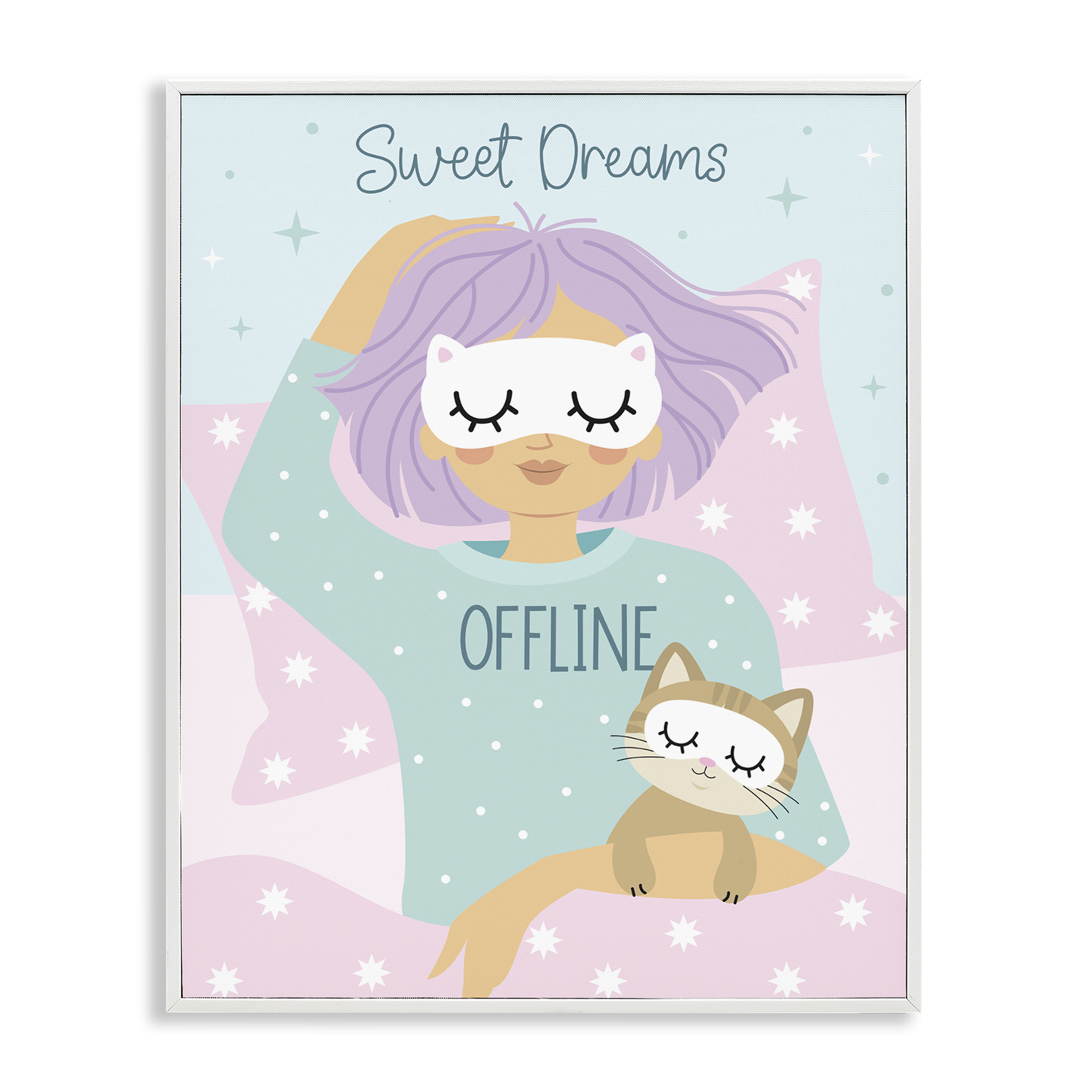 Stupell Industries Sweet Dreams Girl & Cat People Painting White Framed Art Print Wall Art, 24 x 30