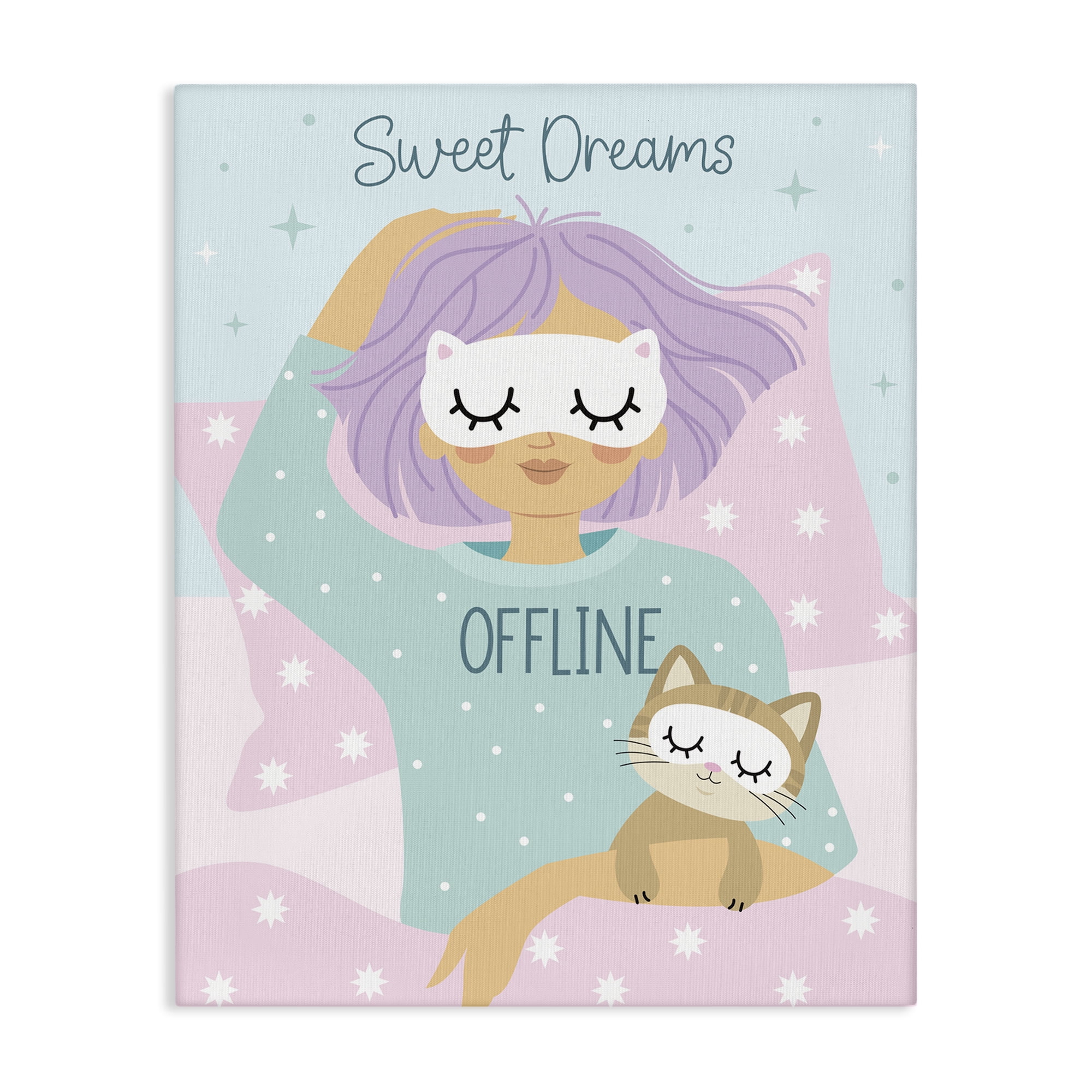 Stupell Industries Sweet Dreams Girl & Cat People Painting Wrapped Canvas Art Print Wall Art, 24 x 30