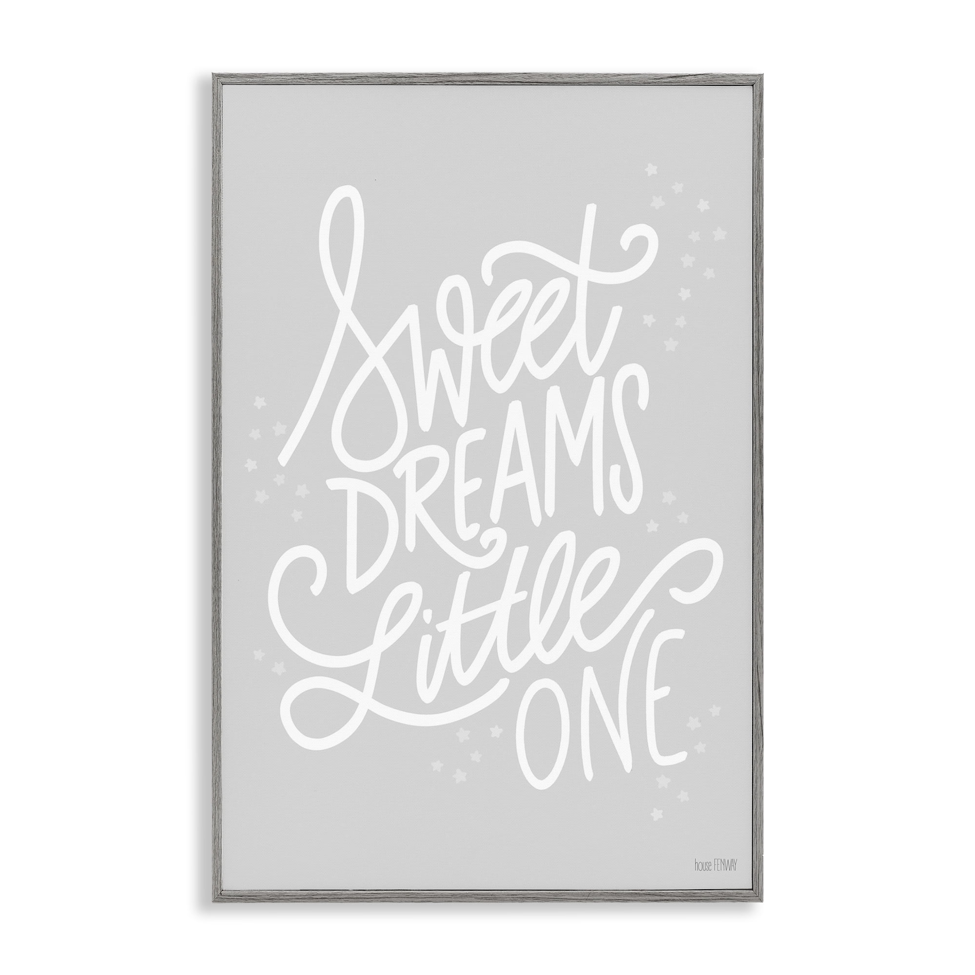 Stupell Industries Sweet Dreams Little One Typography Painting Gray Framed Art Print Wall Art, 12 x 18