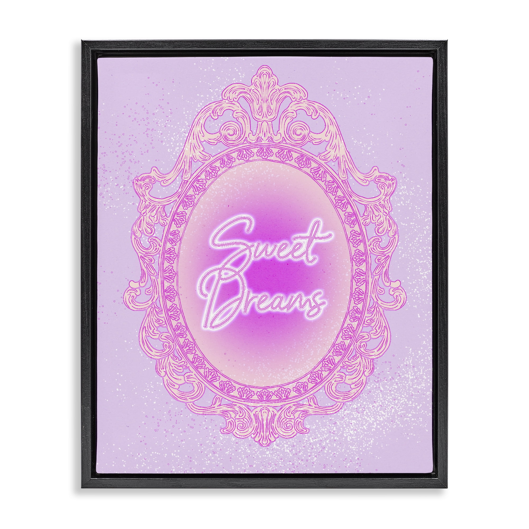 Stupell Industries Sweet Dreams Ornate Mirror Black Framed Floater Canvas Wall Art, design by Ziwei Li