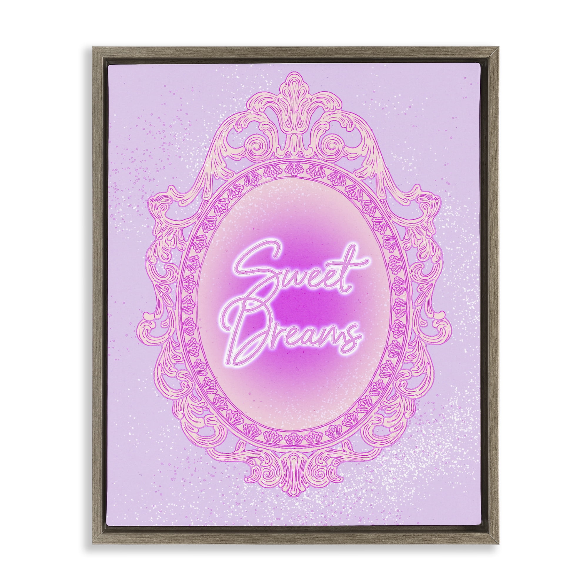 Stupell Industries Sweet Dreams Ornate Mirror Brown Framed Floater Canvas Wall Art, design by Ziwei Li