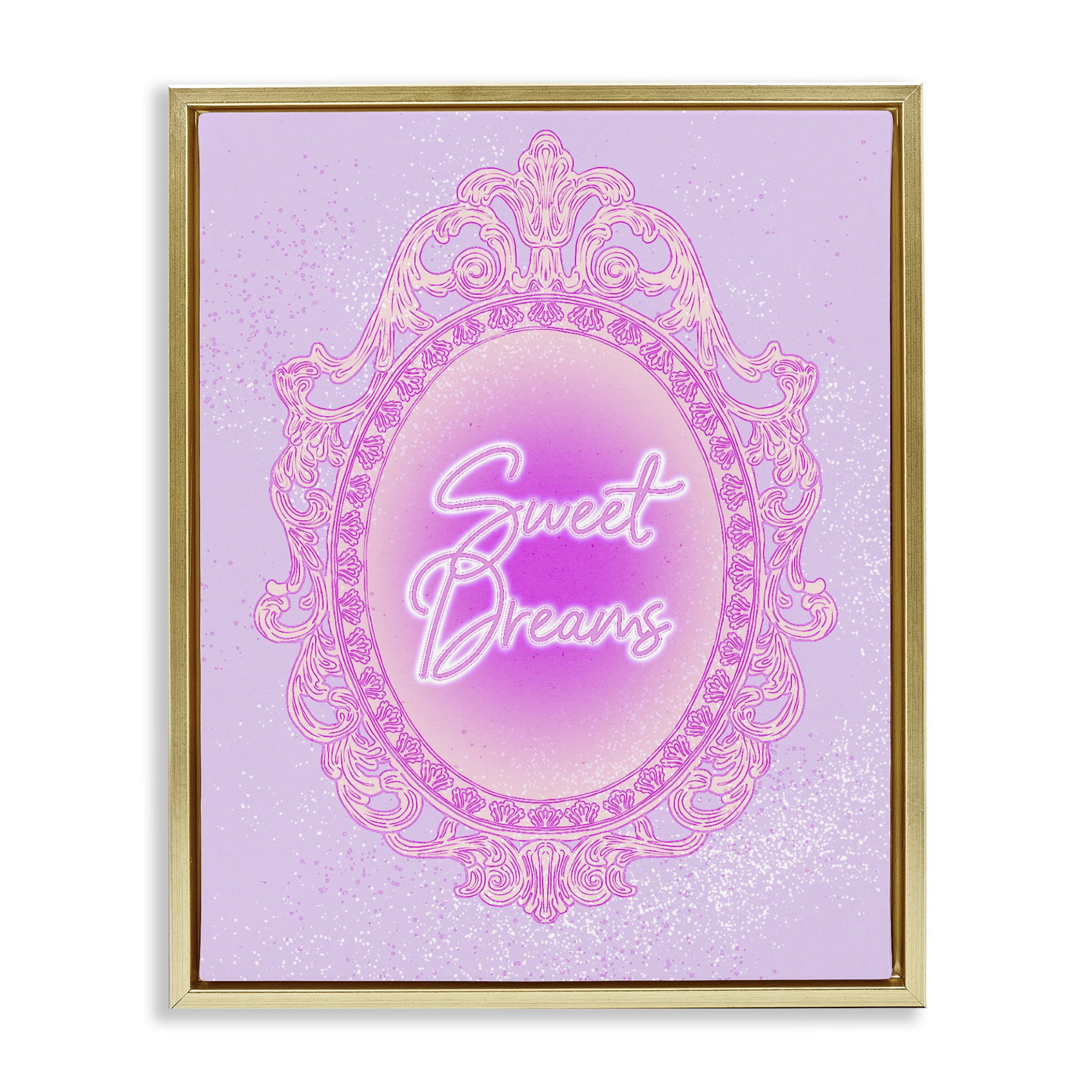 Stupell Industries Sweet Dreams Ornate Mirror Gold Framed Floater Canvas Wall Art, design by Ziwei Li