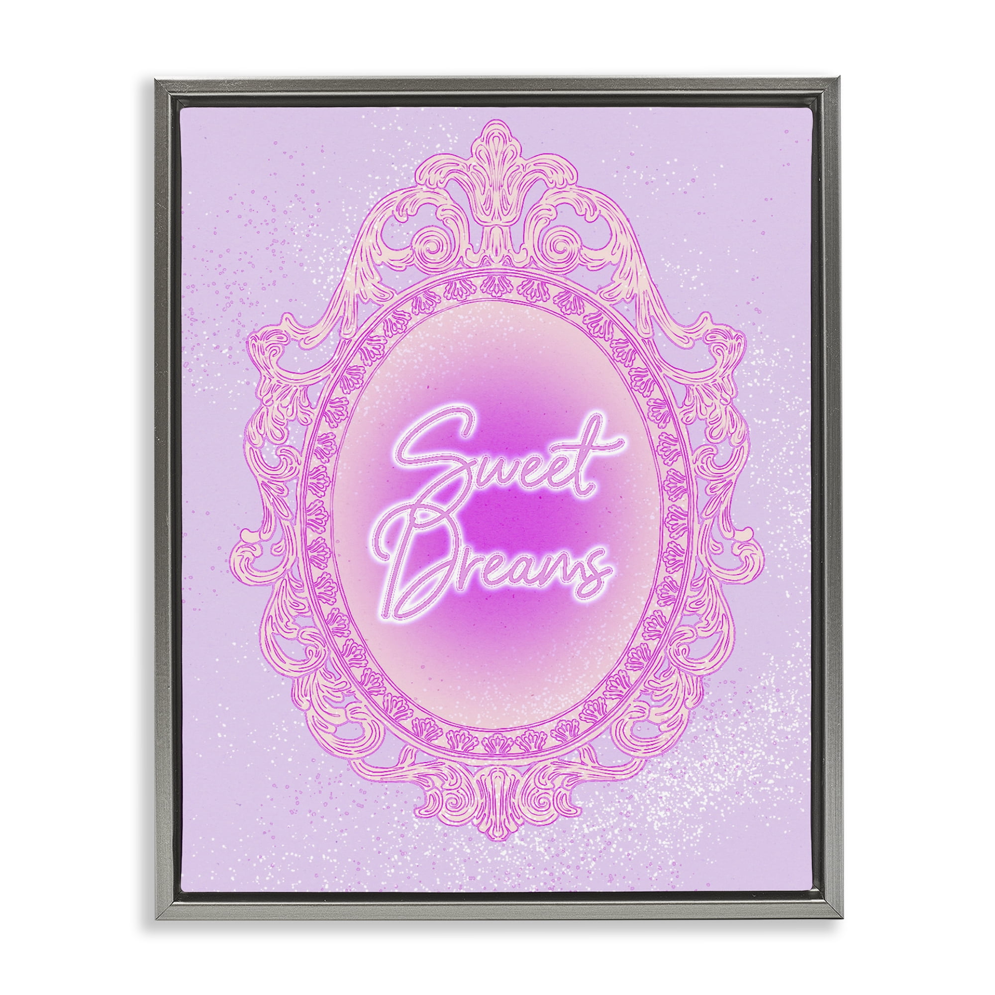 Stupell Industries Sweet Dreams Ornate Mirror Gray Framed Floater Canvas Wall Art, design by Ziwei Li