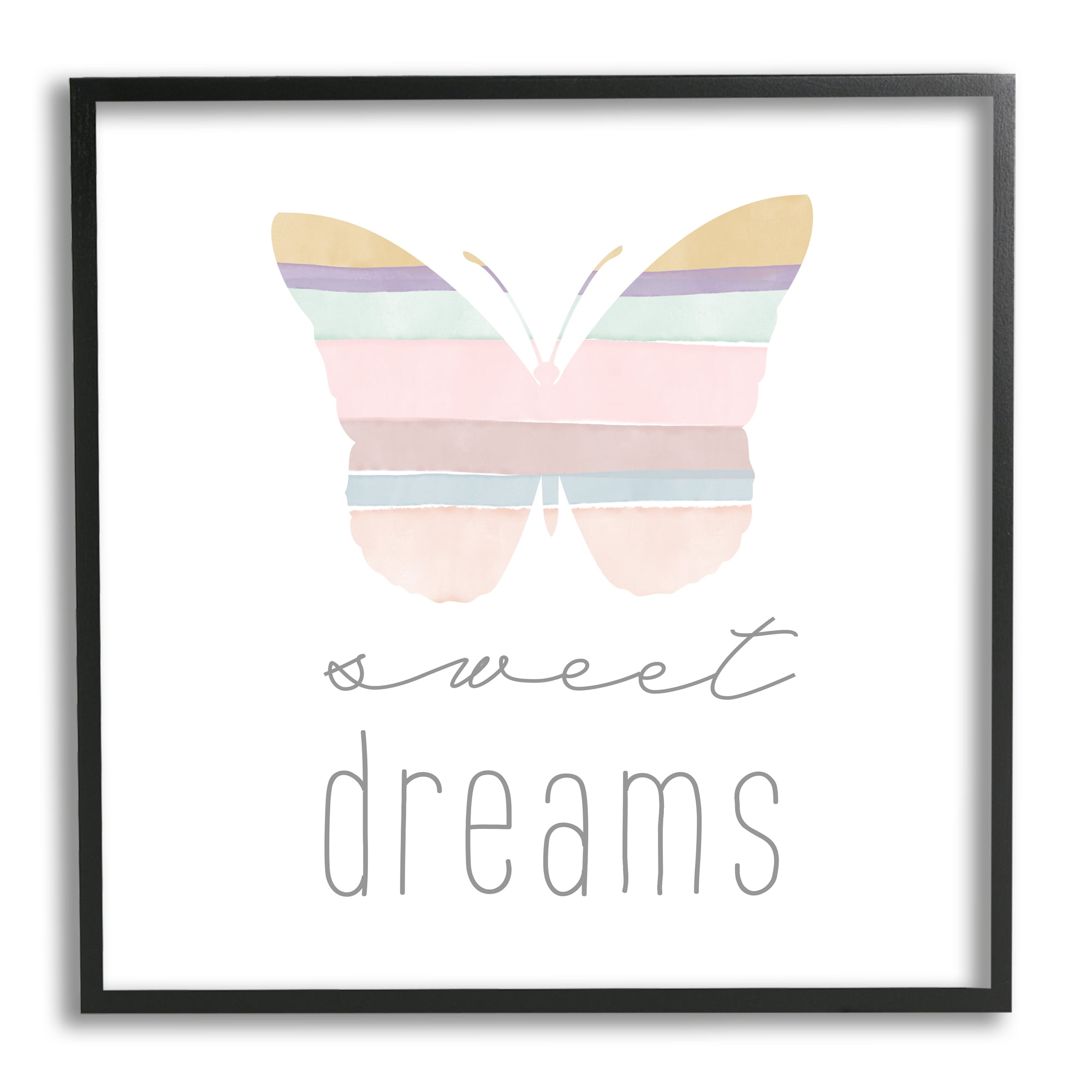 Stupell Industries Sweet Dreams Pastel Butterfly Animals & Insects Painting Black Framed Art Print Wall Art, 12 x 12