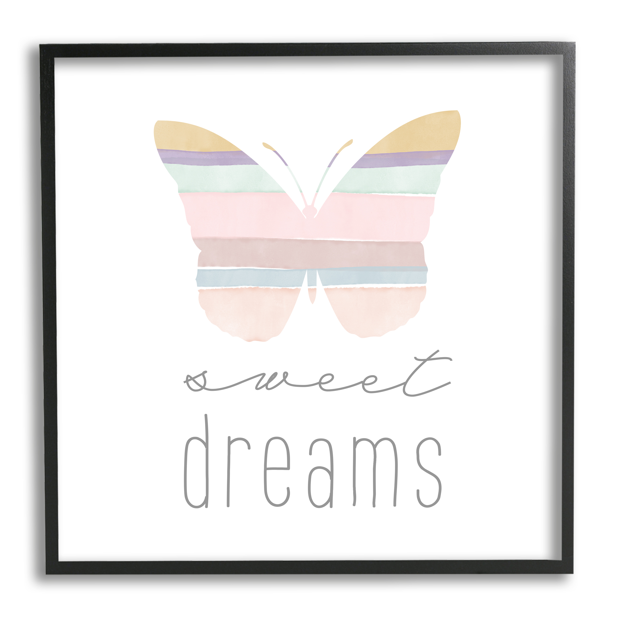 Stupell Industries Sweet Dreams Pastel Butterfly Animals & Insects Painting Black Framed Art Print Wall Art, 17 x 17