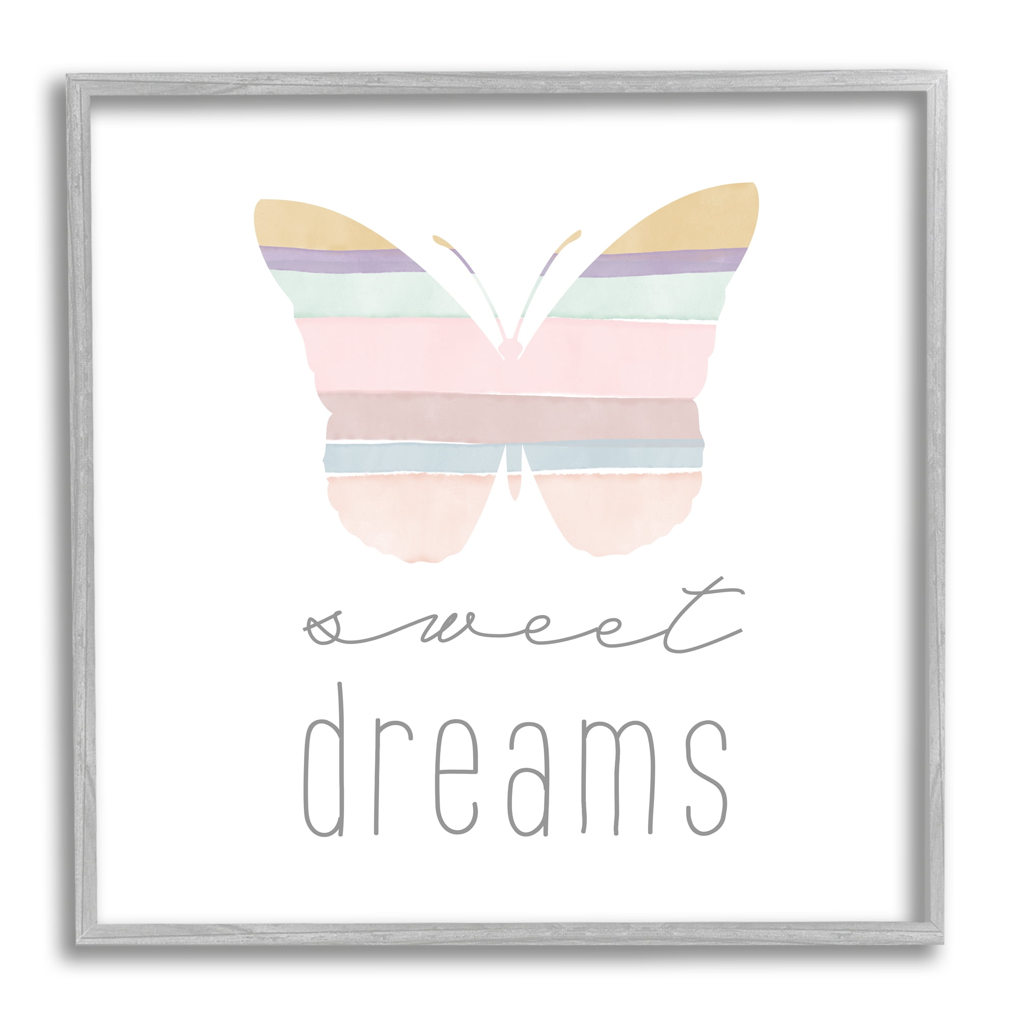 Stupell Industries Sweet Dreams Pastel Butterfly Animals & Insects Painting Gray Framed Art Print Wall Art, 24 x 24