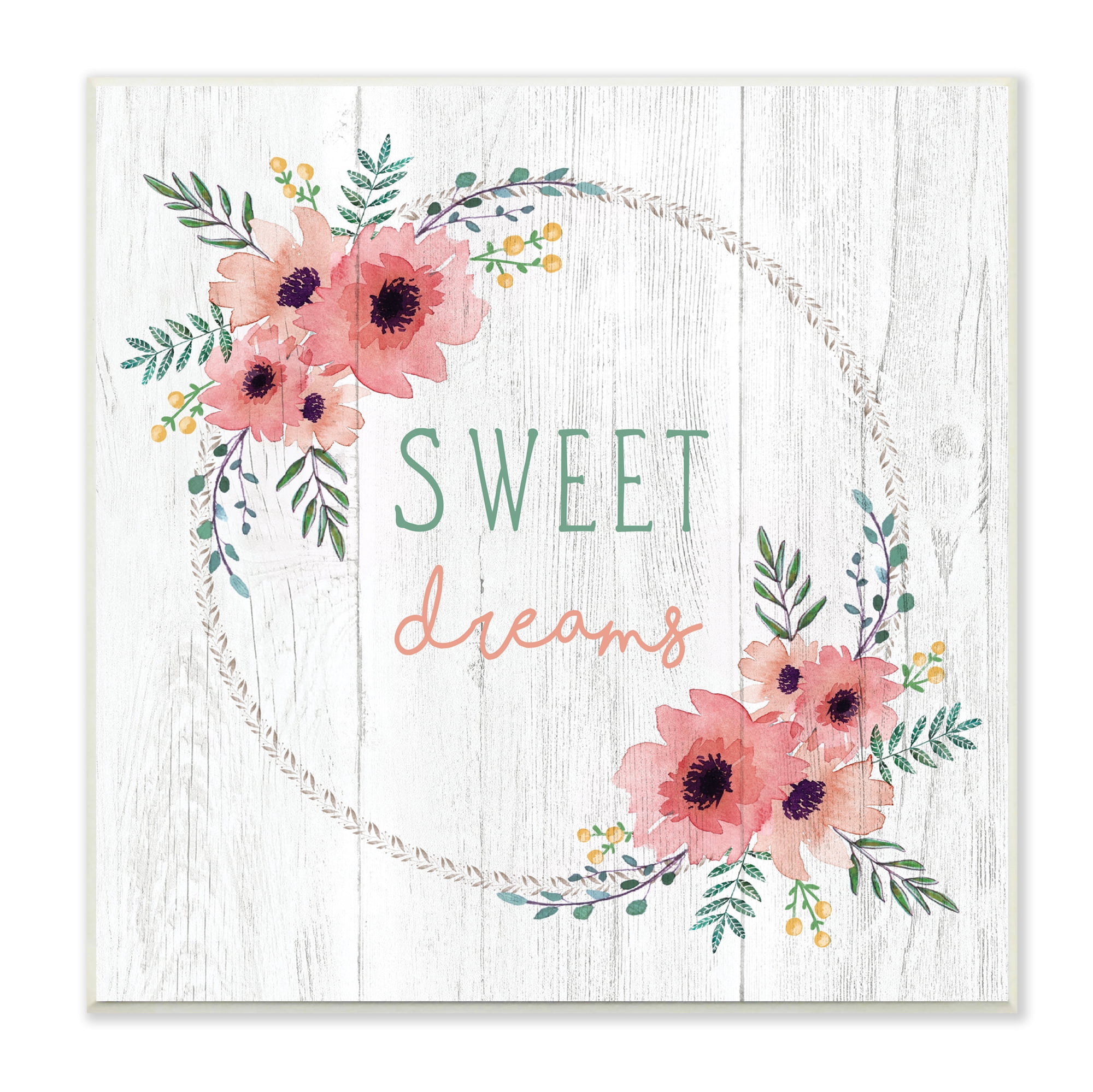 Stupell Industries Sweet Dreams Sentiments Blushing Pink Poppy Wreath, 12 x 12, Designed by Elizabeth Tyndall