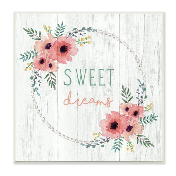 Stupell Industries Sweet Dreams Sentiments Blushing Pink Poppy Wreath, 12 x 12, Designed by Elizabeth Tyndall