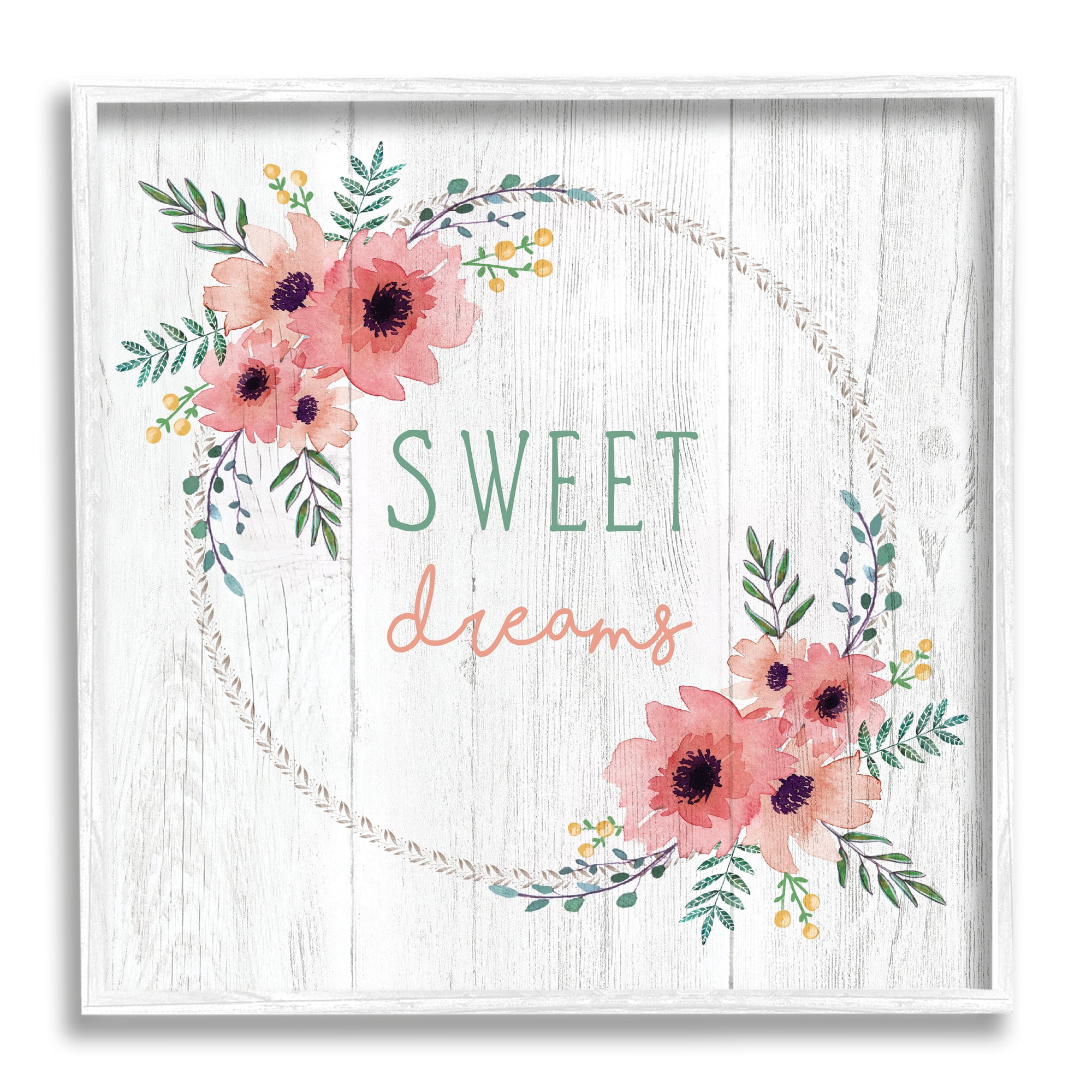 Stupell Industries Sweet Dreams Sentiments Blushing Pink Poppy Wreath, 12 x 12, Designed by Elizabeth Tyndall