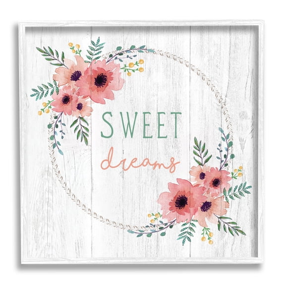 Stupell Industries Sweet Dreams Sentiments Blushing Pink Poppy Wreath, 24 x 24, Designed by Elizabeth Tyndall